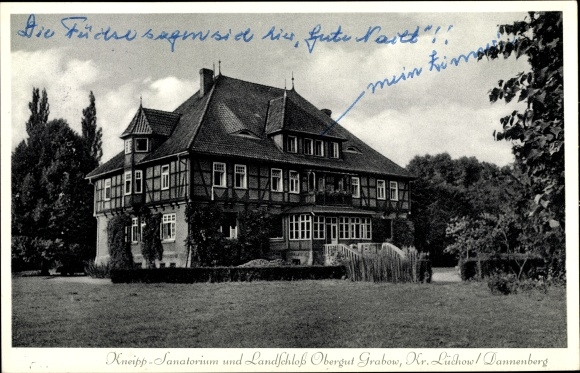 Postcard Grabow Lüchow in Wendland, Kneipp sanatorium and Landschloss Obergut Grabow