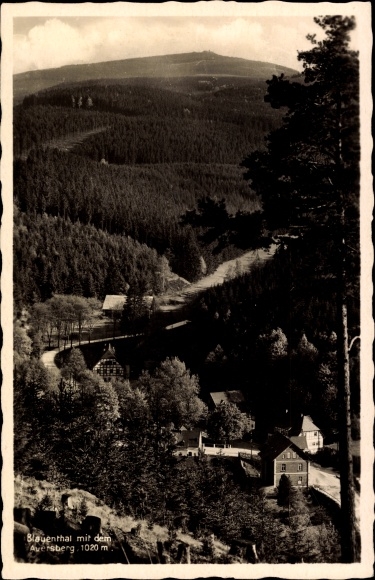 PC Blauenthal Eibenstock in the Ore Mountains, town view, panorama with the Auersberg
