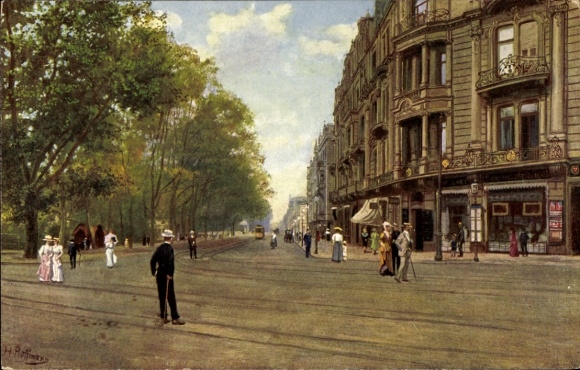Künstler Ak Hoffmann, Wiesbaden, Straßenbahn,Wilhelmstr