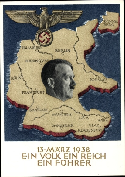 Postal stationery PC small, one people, one empire, one leader, annexation of Austria 1938, Greater Germany