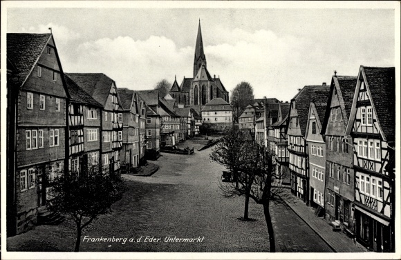 Postcard Frankenberg an der Eder, view of the lower market, bell tower