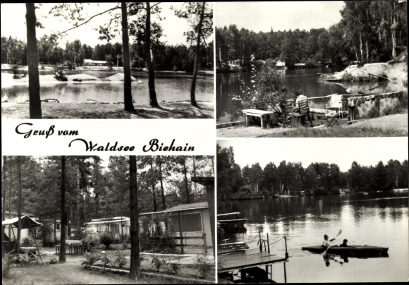 Postcard Biehain Horka in Upper Lusatia, forest lake, rowing boat, local recreation area