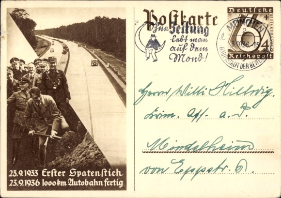 Ganzsachen Ak Hitler, Autobahn, Erster Spatenstich 23.9.1933