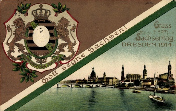 Präge Wappen Ak Dresden, Gesamtansicht, Sachsentag 1914