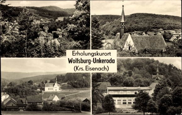 Postcard Wolfsburg Unkeroda Wartburgkreis, church, partial view, building