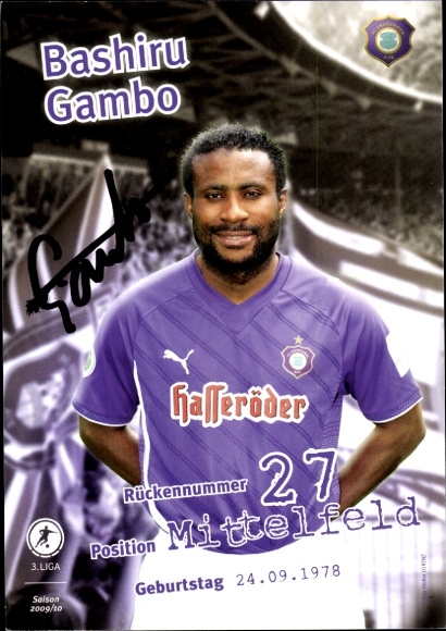 Autogrammkarte Fußballer Bashiru Gambo, FC Erzgebirge Aue, Autogramm