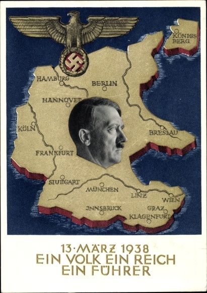 Postal stationery PC small, one people, one empire, one leader, annexation of Austria 1938, Greater Germany