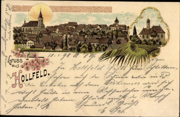 Chromo-Litho Hollfeld in Franconian Switzerland, general view, church