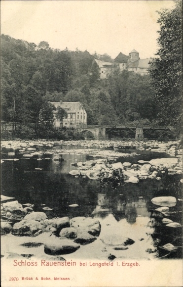 Ak Lengefeld im Erzgebirge Sachsen, Schloss Rauenstein, Brücke, Wasserlandschaft