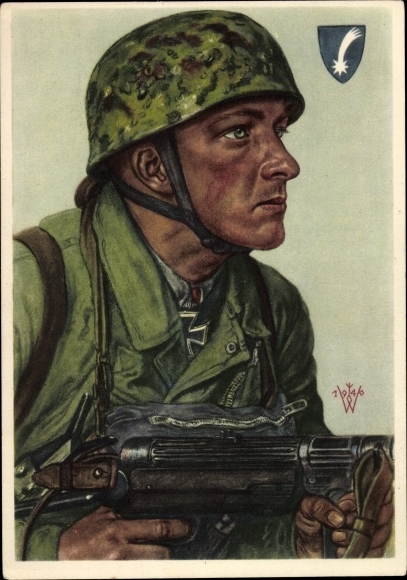 Artist Postcard Willrich, Wolfgang, Sergeant Helmut Arpke, Knight's Cross holder, VDA school collection 1940