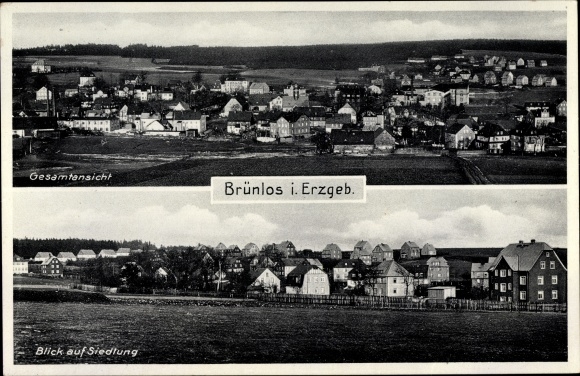 Postcard Brünlos Zwönitz in the Erzgebirge of Saxony, general view, view of the settlement