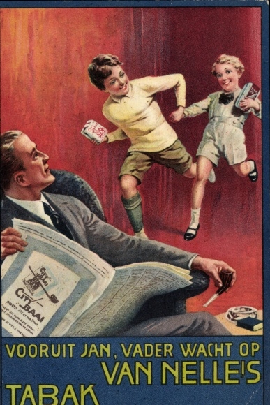Artist PC Van Nelle's Tabak, City Baai, advertising, children, father with newspaper