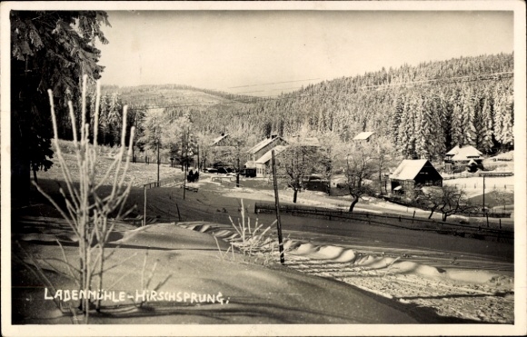 Postcard Hirschsprung Altenberg Erzgebirge, Ladenmühle in winter