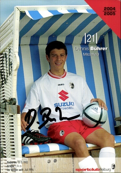 Autograph card footballer Dennis Bührer, SC Freiburg, autograph