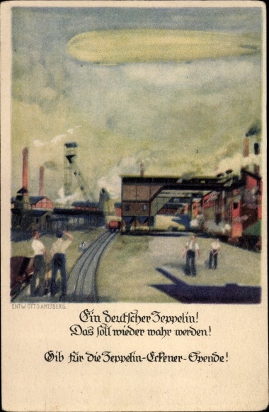 Artist PC Amtsberg, Otto, a German Zeppelin, Eckener donation, airship, industrial plants