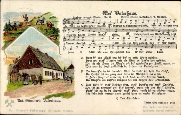 Artist Song Postcard Günther, Anton, Gottesgab, Mei Voterhaus, Dialect No. 18