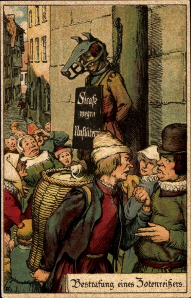 Artist Postcard Jodolfi, punishment of a filthy offender, dog mask, punishment for filth