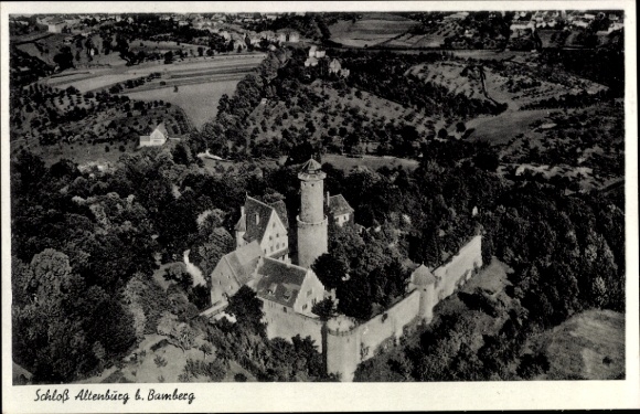 Postcard Bamberg in Upper Franconia, Altenburg, aerial photograph, castle, café, restaurant