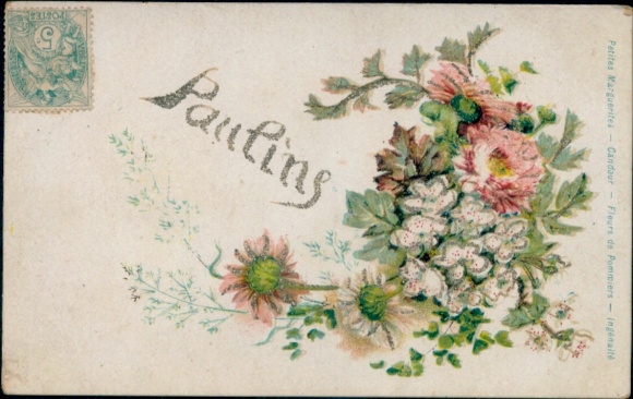 Postcard Congratulations Name Day, Paulins, Flowers