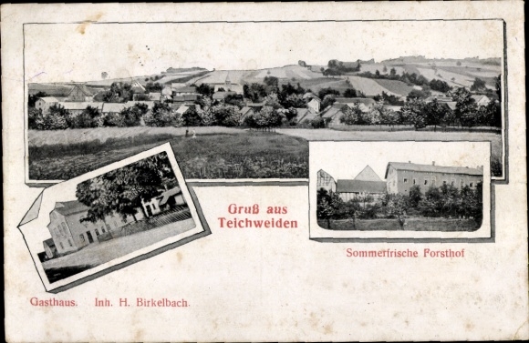 Postcard Teichweiden Uhlstädt Kirchhasel an der Saale, general view, inn, forestry farm