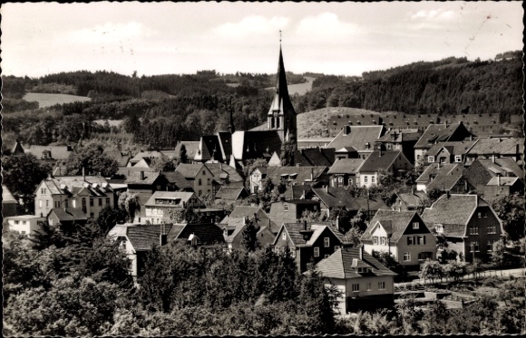 Postcard Gummersbach in the Oberbergischer Kreis, view from the Hepel to the town with church