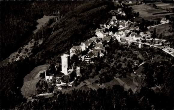 Postcard Zavelstein in the Black Forest Württemberg, aerial view of castle ruins, group of houses, trees, rural