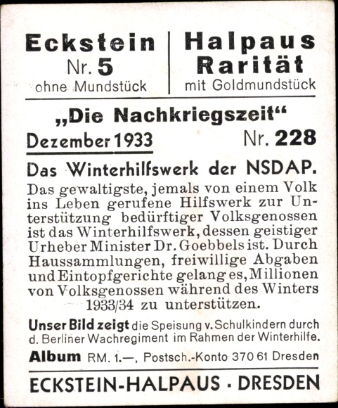 Collector's picture The Post-War Period No. 228, December 1933, Winter Relief Organization of the NSDAP