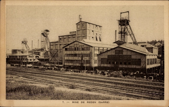 Postcard Landsweiler Reden Schiffweiler Saarland, pit, mine, Sarre, shafts