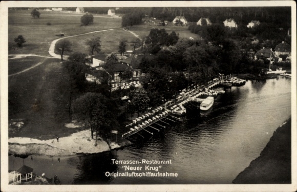 PC Berlin Köpenick Rahnsdorf Wilhelmshagen, terrace restaurant Neuer Krug, airship photo