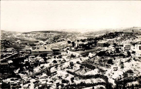 Postcard Jerusalem Israel, landscape with hills, buildings, vegetation, Jerusalem