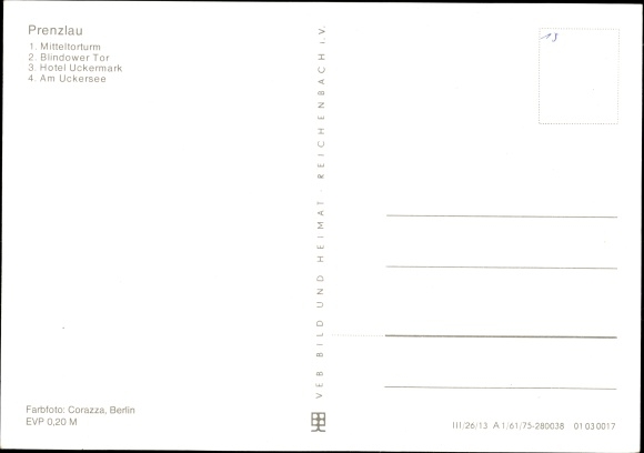 Postcard Prenzlau in the Uckermark, Mitteltorturm, Blindower Tor, Hotel Uckermark, Uckersee