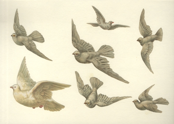 7 wafers white doves, size approx. 10 x 11 cm, 14 x 7 cm, 5 x 6.5 cm