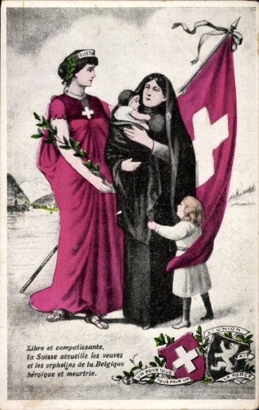 Ak Schweiz, Schweizerische Fahne, Frau mit Kindern