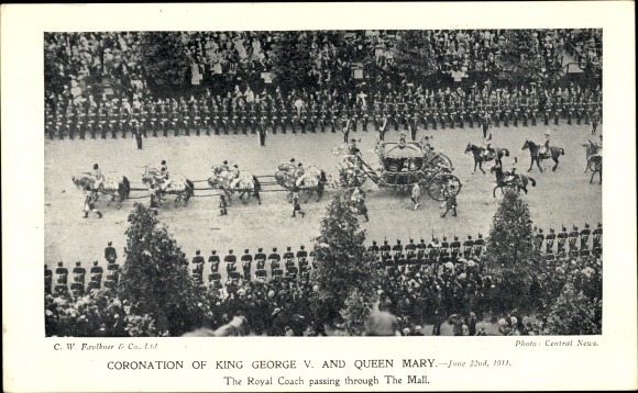 Ac Koronacja króla Jerzego V i królowej Marii, 1911, Royal Coach przejeżdżający przez The Mall