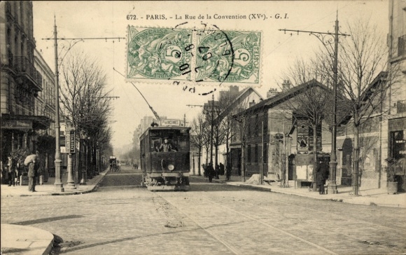 Ak Paris XV., Rue de la Convention, tram
