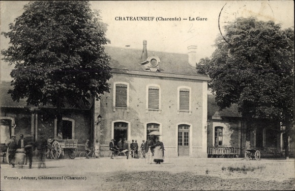 Postcard Chateauneuf Charente, Train Station, Bahnhof