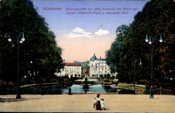 Ak Wiesbaden in Hessen,  Blumengarten, Kurhaus, Kaiser Friedrich-Platz, Nassauer Hof