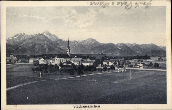 Postcard Stephanskirchen Upper Bavaria, church, panorama