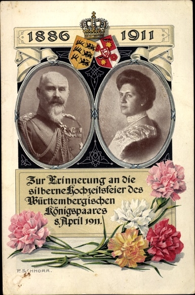 Postal stationery PC King Wilhelm II of Württemberg, Marie zu Waldeck and Pyrmont, silver wedding 1911