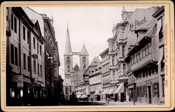 Cabinet Photo Halberstadt am Harz, Breiter Weg, St. Martin's Church, shops