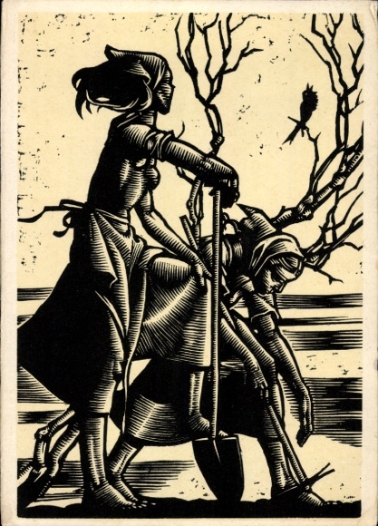 Artist Postcard zum Tobel, Hedwig, The Seasons, Spring, Allegory, Farmers, Spade
