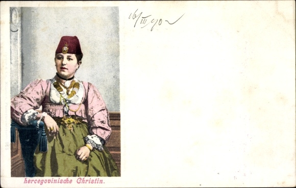 Postcard Herzogovinnen Christian, portrait in costume