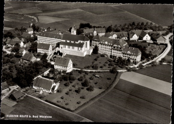 Postcard Reute Bad Waldsee in Upper Swabia Württemberg, aerial photograph, monastery