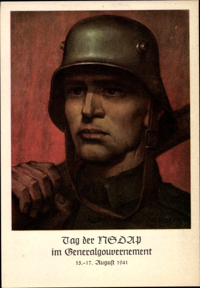 Artist PC Hoeck, W., Kraków, Day of the NSDAP in the General Government 1941, Wehrmacht soldier