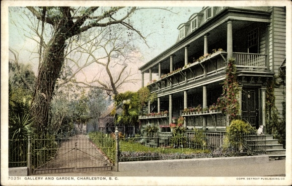 Ak Charleston South Carolina Verenigde Staten, galerij en tuin