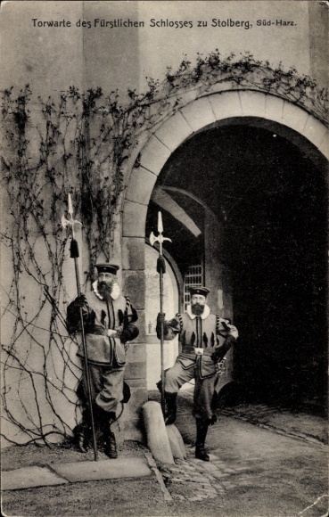 Postcard Stolberg in the Harz, gatekeepers of the Princely Castle