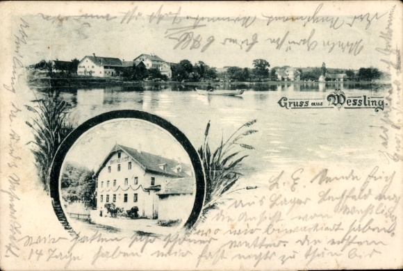 Postcard Wessling Weßling Upper Bavaria, general view, restaurant