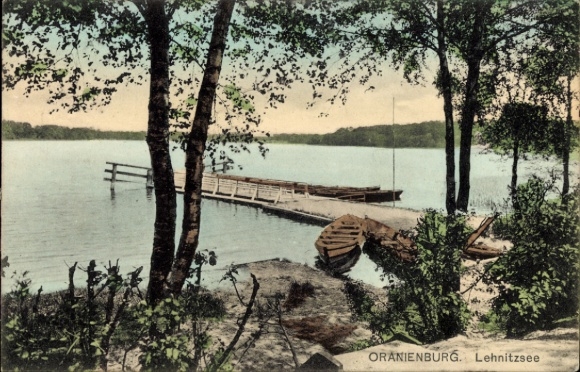 Postcard Lehnitz Oranienburg, Lehnitzsee, Lehnitzsee, boat dock, nature,