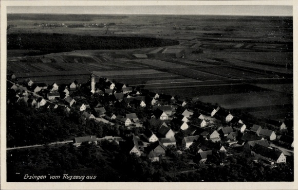 Postcard Ersingen Kämpfelbach in Baden, aerial view of rural surroundings, many roofs and fields
