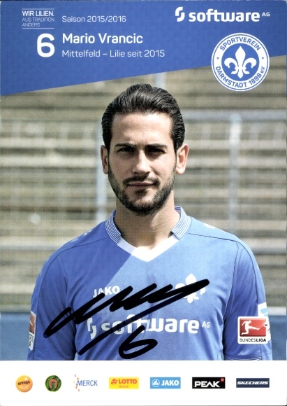 Autogrammkarte Fußballer Mario Vrancic, SV Darmstadt 98, Autogramm